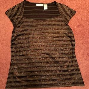 Worthington Stretch Chocolate Strip Top-Size Large